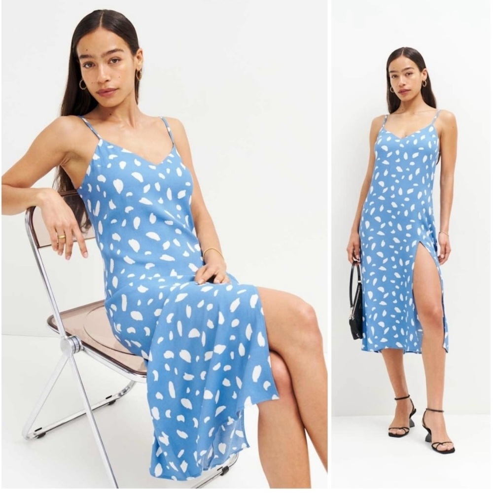 NEW NWT Reformation Crimini Midi Sun Dress in Wave Blue White US Size 8